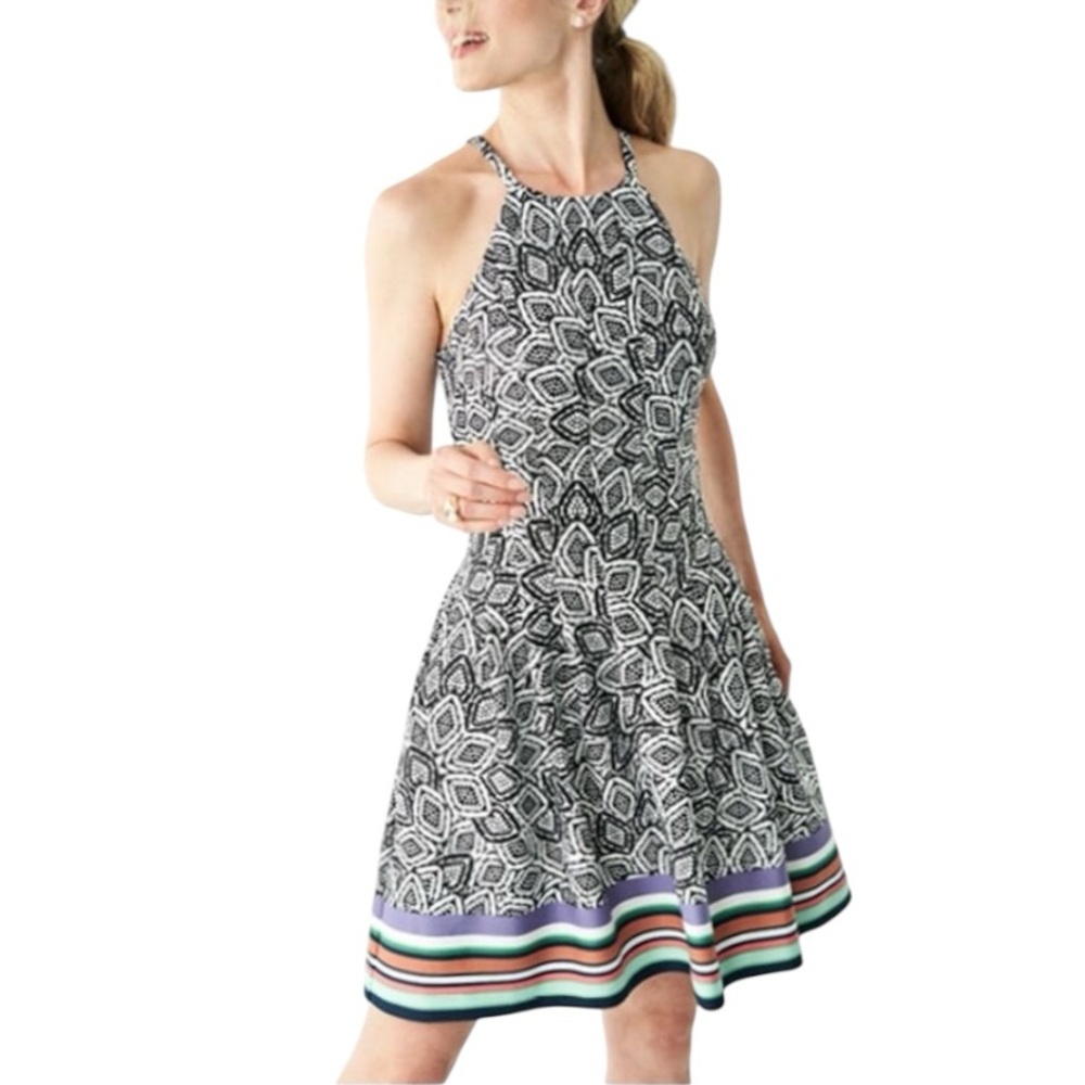 VINCE CAMUTO Geometric Medallion Fit and Flare High Neck Dress 10 NWT $138